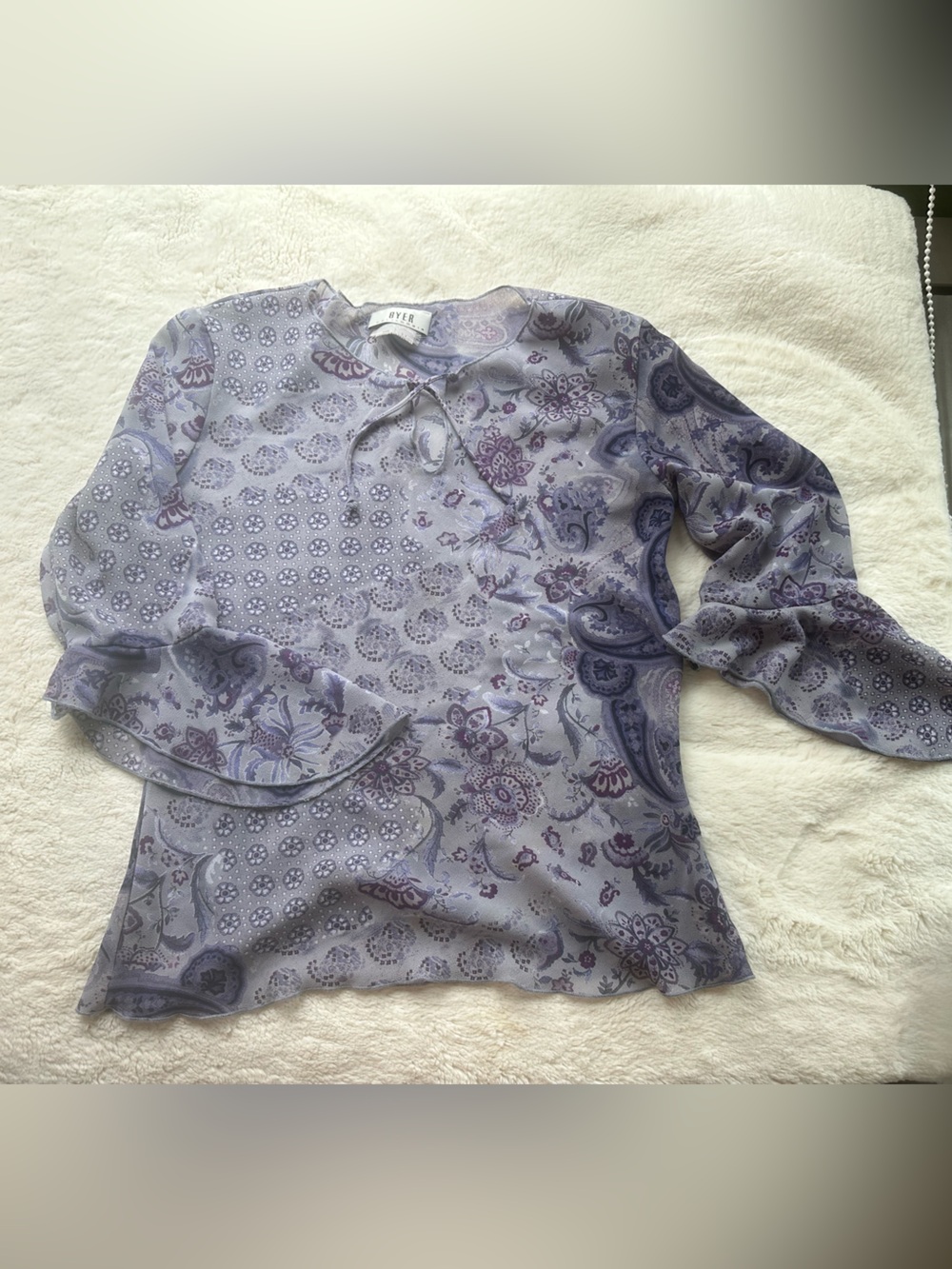 VINTAGE Purple Floral & Paisley Blouse with Bell Sleeves 🪻